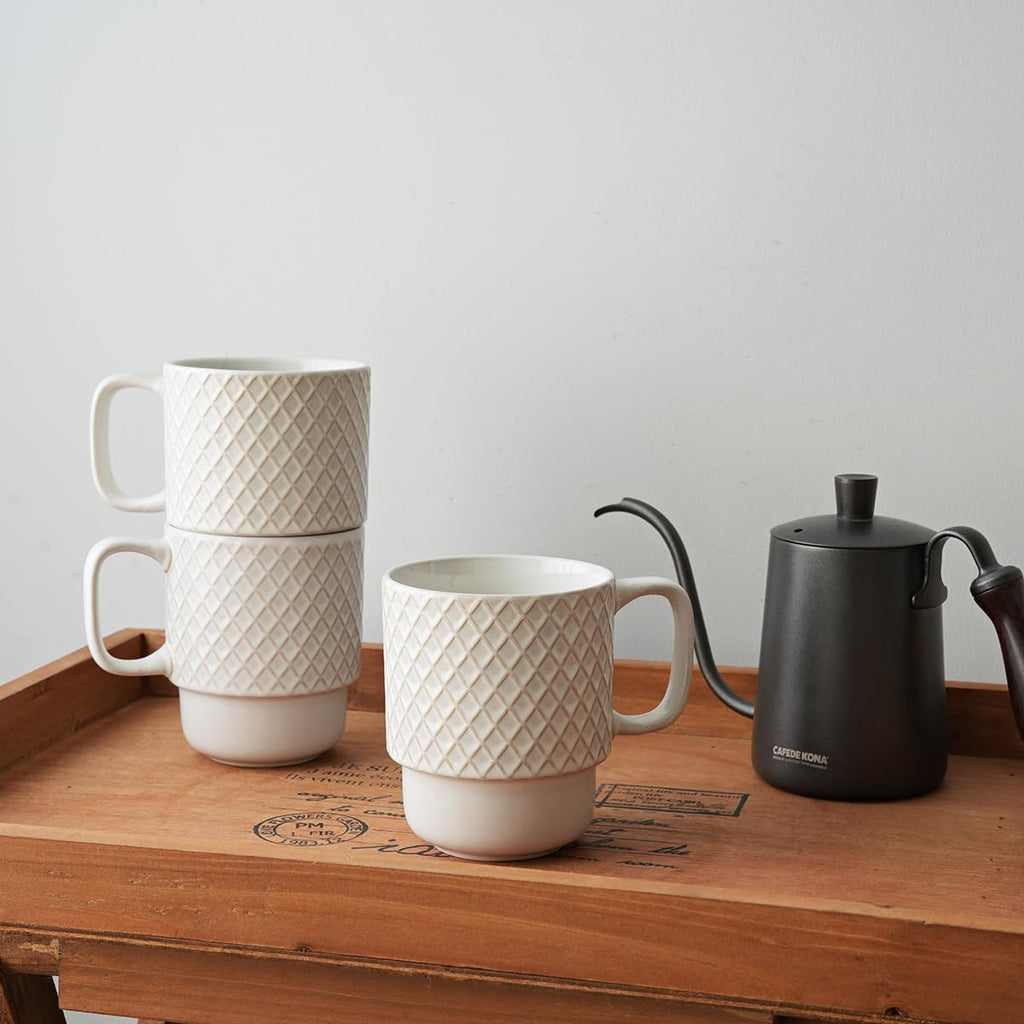 Large Ceramic Stackable Coffee Mugs Set of 6, 17 Oz, Dishwasher and Microwave Safe (White, 17 Oz)