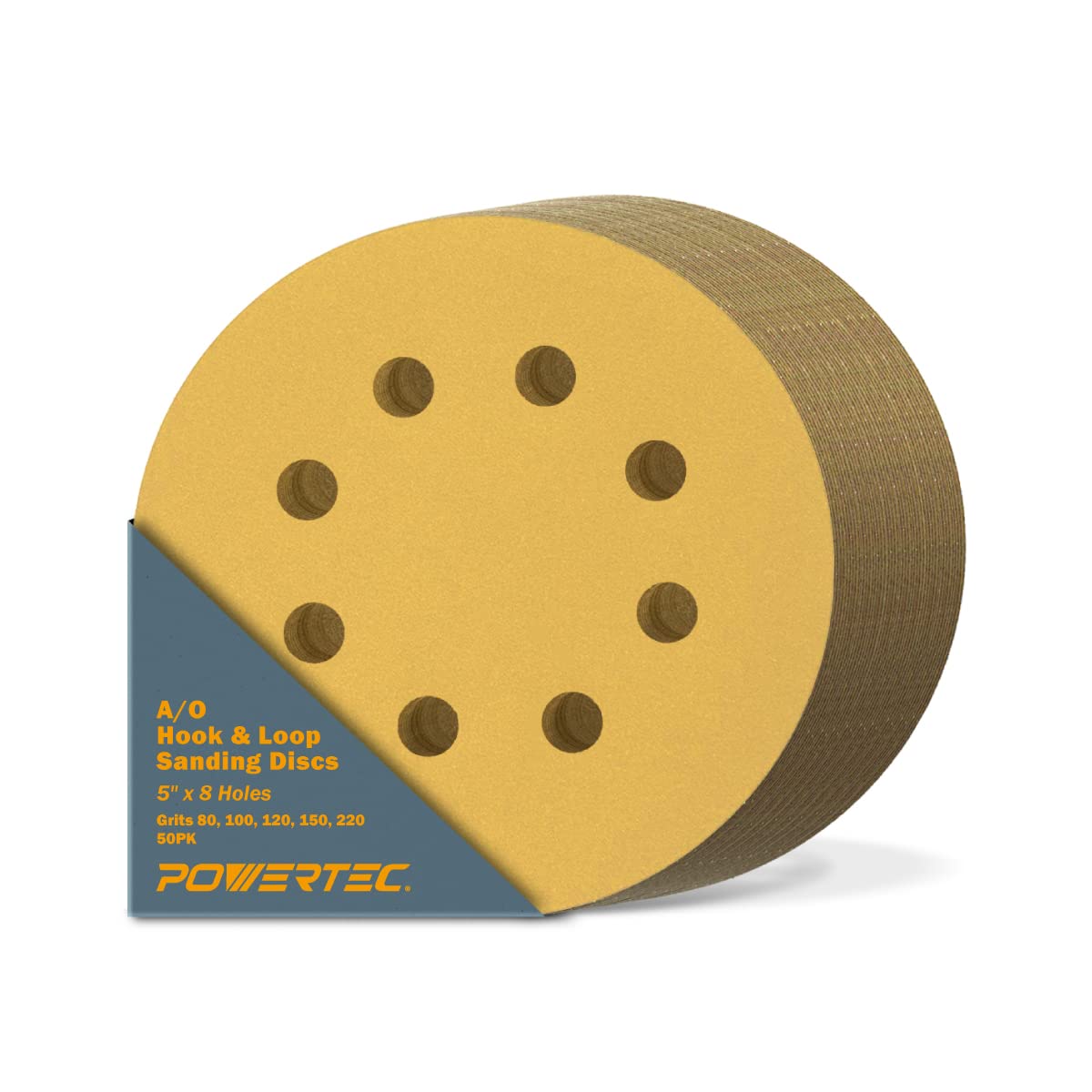 5 Inch 8 Hole Sanding Discs - 80/100/120/150/220 Grits Sandpaper (10 Each, 50-Pack), Assorted 5" Hook and Loop