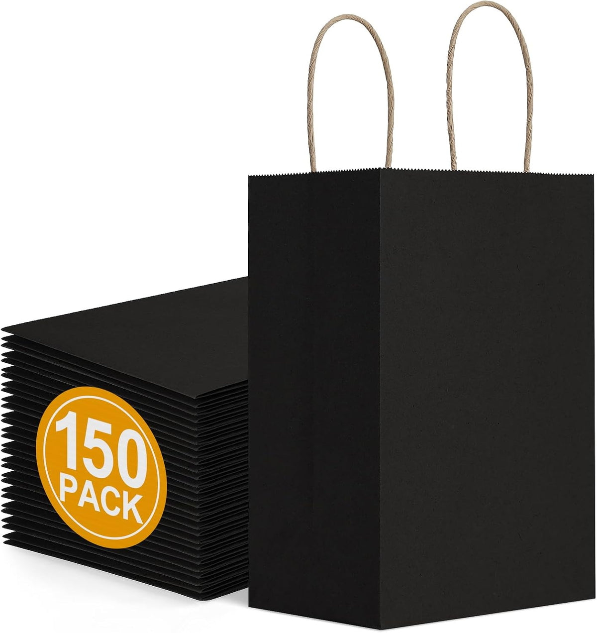 150 Pack Small Gift Bags with Handles 5.25x3x8 Black Bulk