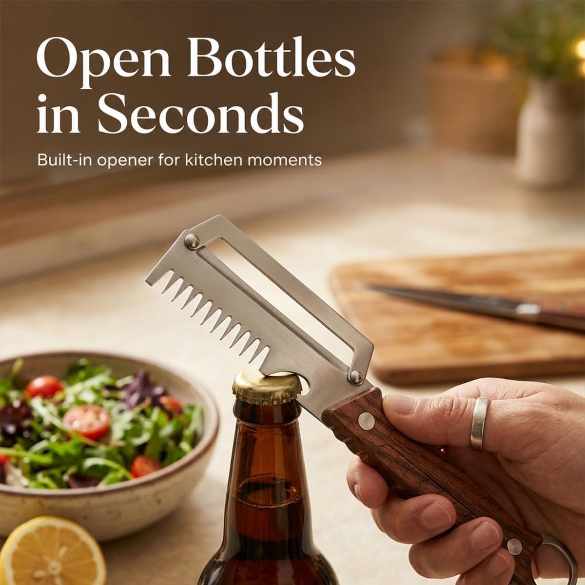 2-Pack Multi-Functional Vegetable Peeler, 3 in 1 Multi Functional Wooden Handle Peeler and Bottle Opener, Kitchen