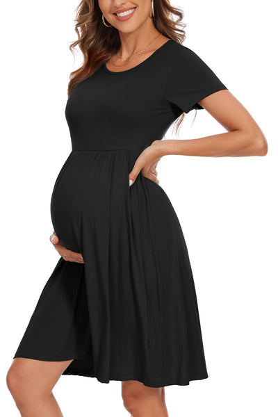 Women's Short Sleeve Maternity Dress Patchwork Pregnancy Clothes with Pockets X-Large,Black