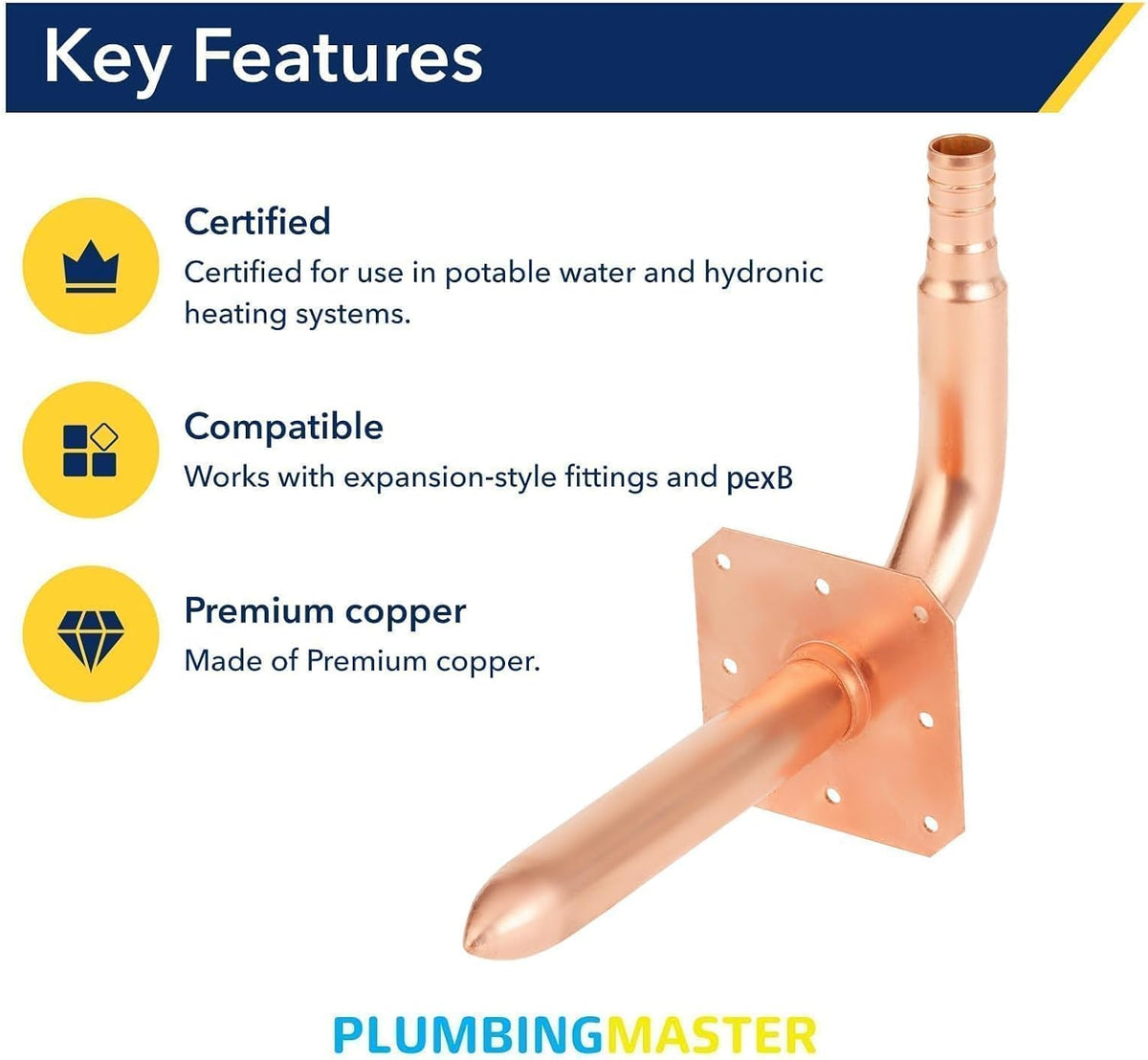 F1807 1/2" Stub Out Elbow for Pex B, 6" Length, Copper,2pcs