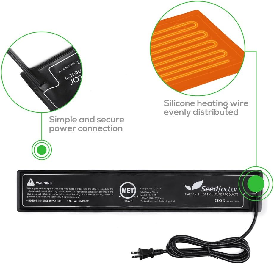MET Certified Seedling Heat Mat, Seedfactor Waterproof Durable Germination Station Heat Mat, Warm Hydroponic Heating