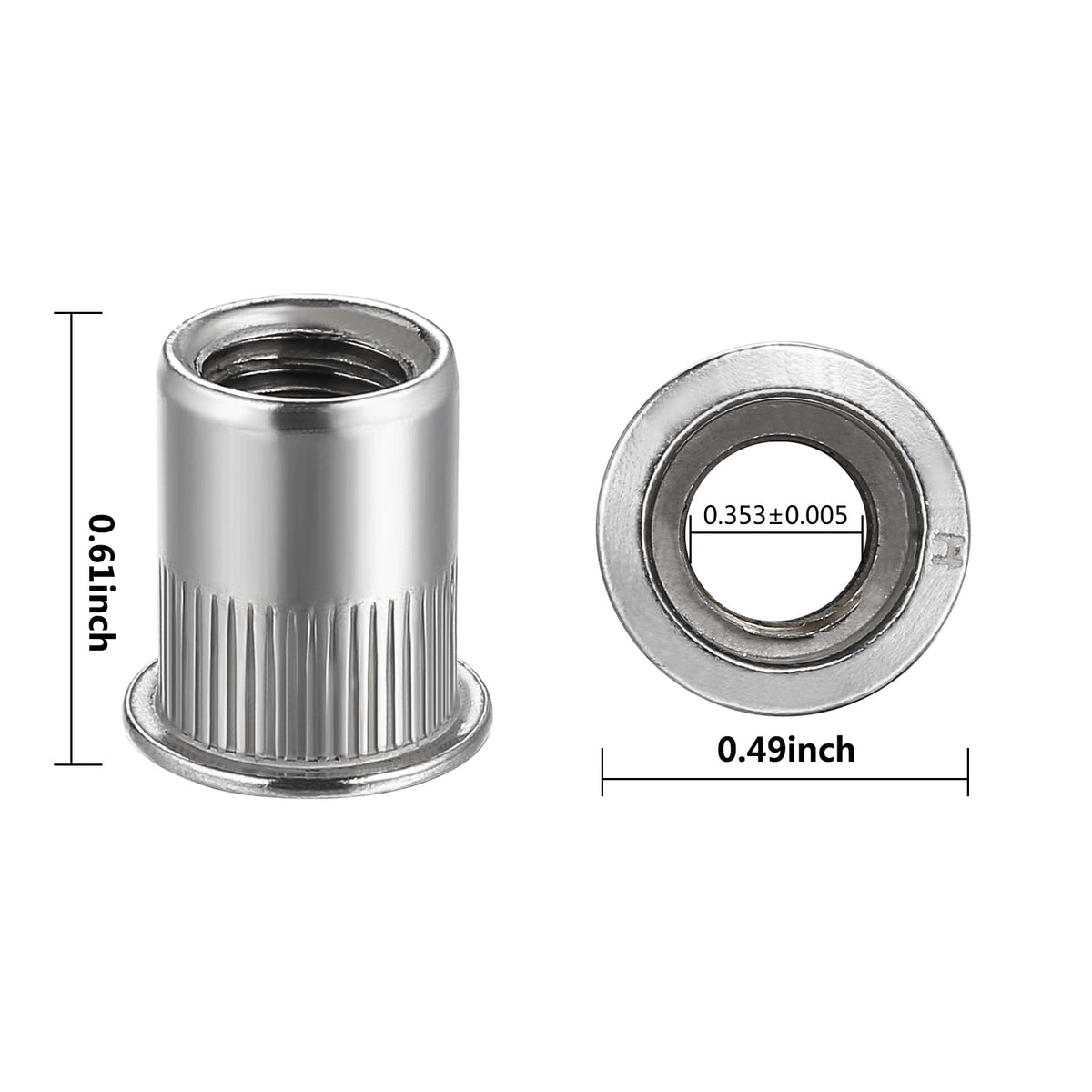 Wensilon 200Pcs Rivet Nut M3 Metric Stainless Steel 304 Finish Flat Head Rivnut Threaded Insert Nut Knurled Body