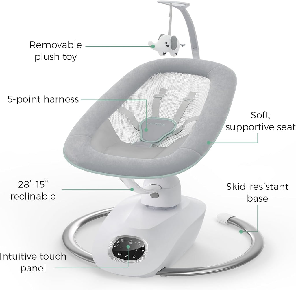 CocoSway Electric Baby Swing for Infants, 180° Rotating Seat, Grey | 6 Parent-Like Sway Motions, 4 Speeds, Remote