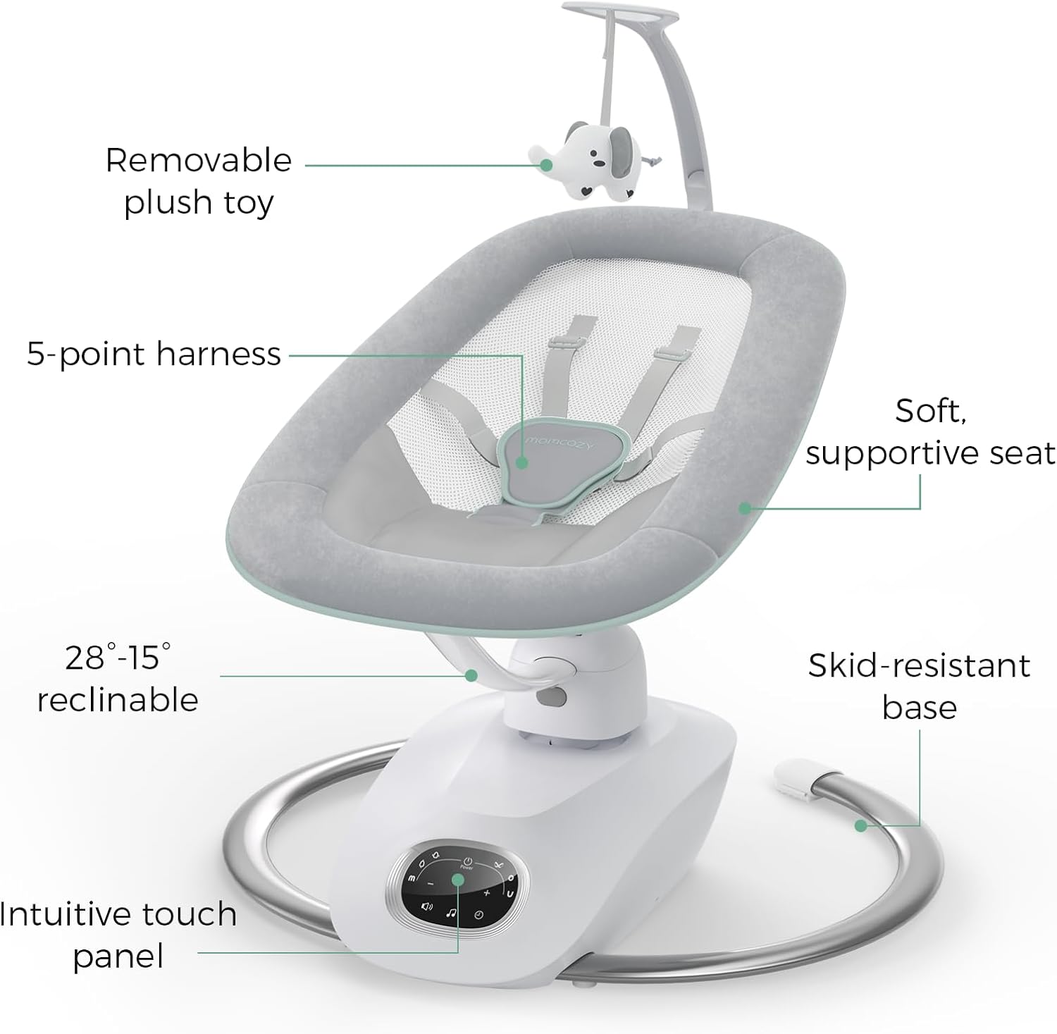 CocoSway Electric Baby Swing for Infants, 180° Rotating Seat, Grey | 6 Parent-Like Sway Motions, 4 Speeds, Remote