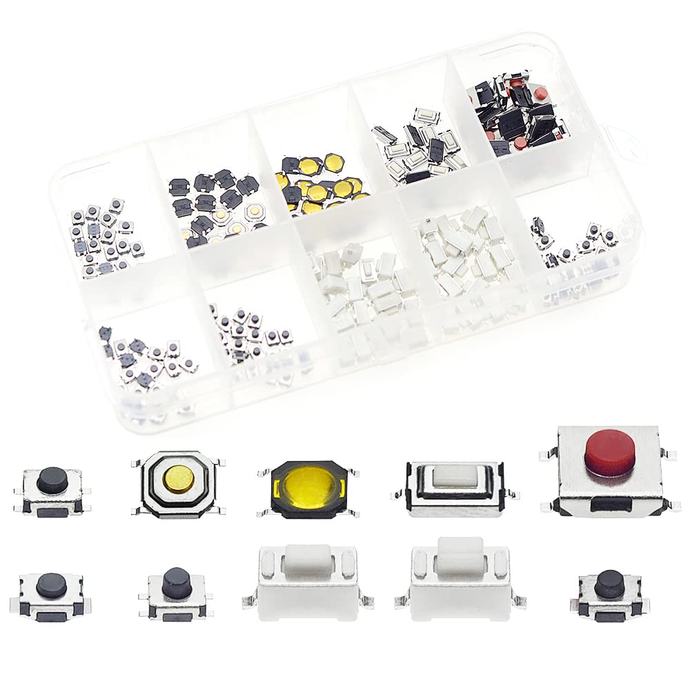 QTETAK 200 Pcs 10 Value Micro Momentary Tactile Push Button Switch Tact Assortment Kit
