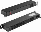 8 Outlet Horizontal 1U Rack Mount PDU Power Strip with Surge Protector - 110V/15A - 6ft Power Cord for Network Server