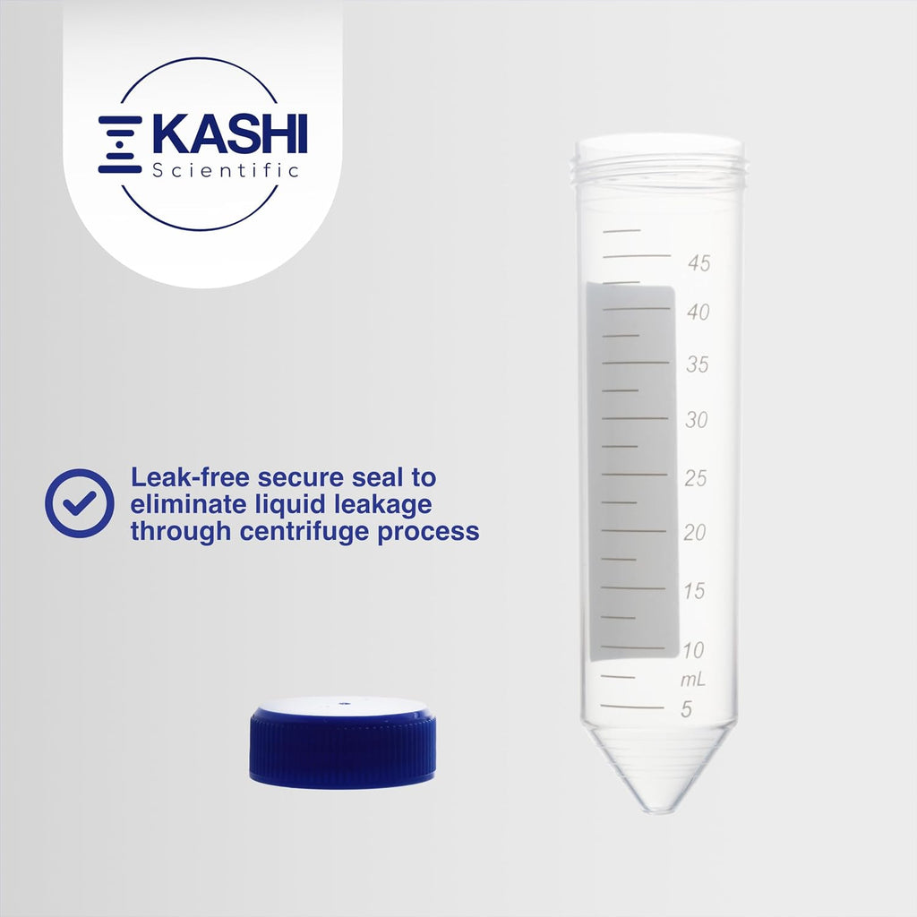 50mL Screw-Cap Conical Centrifuge Tubes, Sterile Transparent Test Tubes with Printed Graduation and Write-on Spot