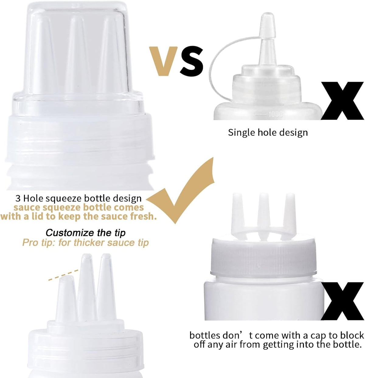 3 Hole Plastic Condiment Squeeze Bottles, 3 Pcs 13oz