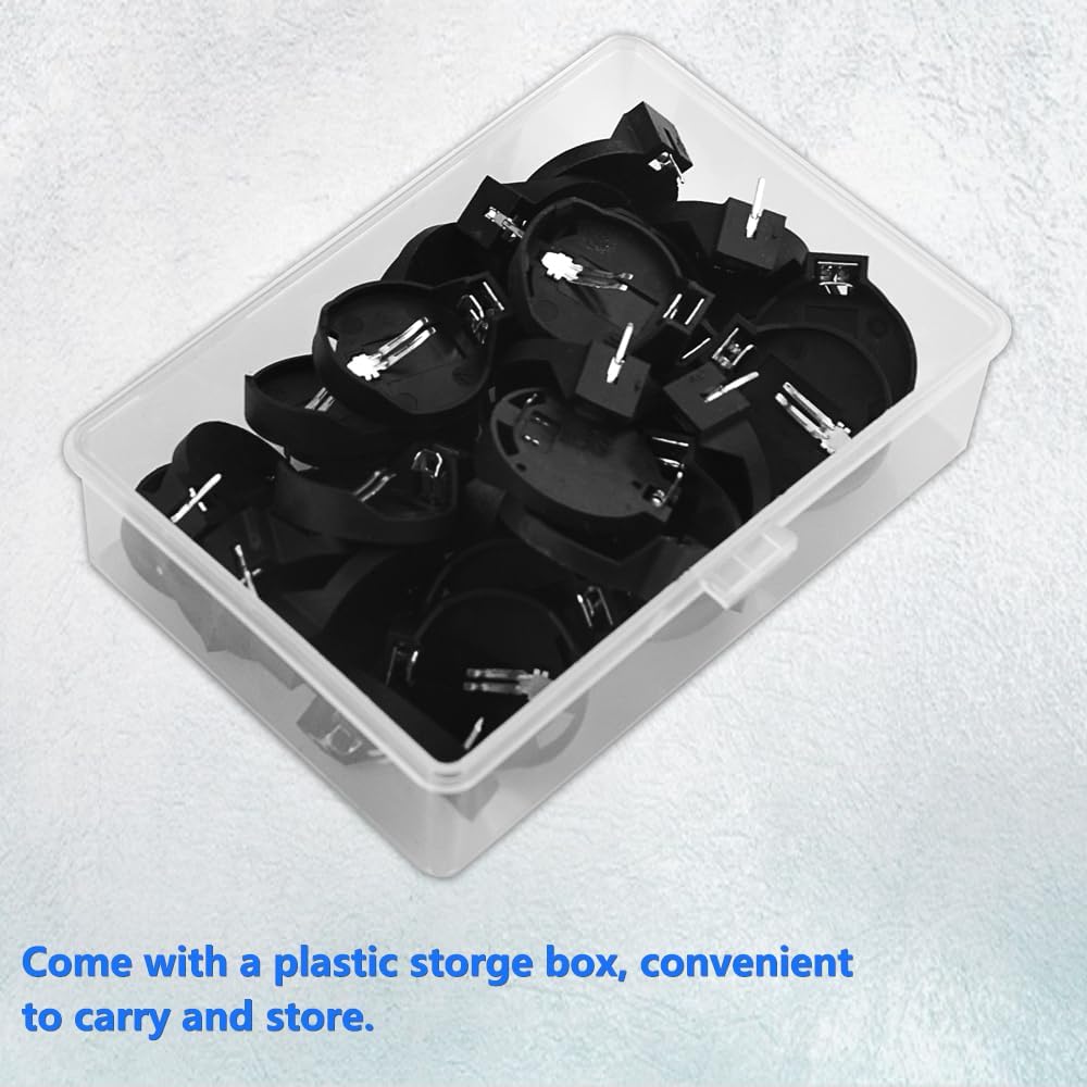 30 PCS Button Battery Holder CR2032 CR2025 Coin Button Cell Battery Holder Case, Black