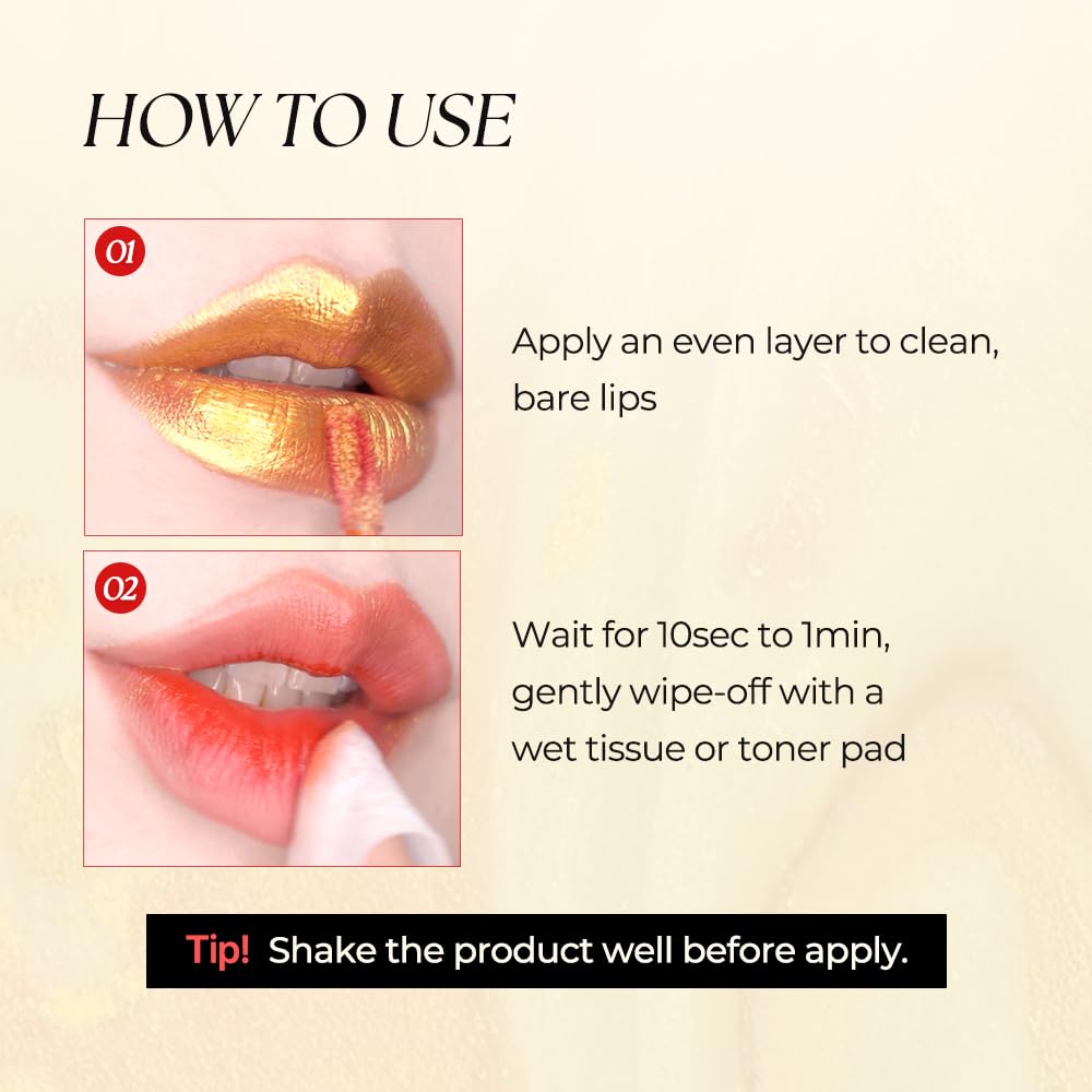 Gold Wipe-off 24H Lip Stain, Korean Buildable Lip Tint (Veil Pink)
