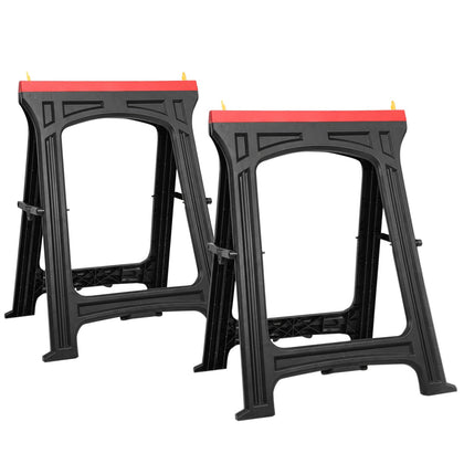 Folding Saw Horses 2 Pack, 700 LBS Capacity Plastic Sawhorse, Weather Resistant, Non-Slip Rubber Feet, Folds to 1.9"