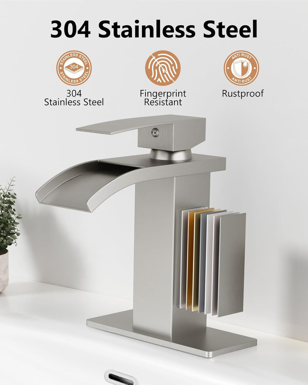Brushed Nickel Waterfall Bathroom Faucet 1-Handle Vanity Faucet