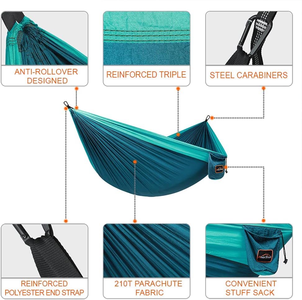 Camping Hammock, Super Lightweight Portable Parachute Hammock with Two Tree Straps Single or Double Nylon Travel Tree