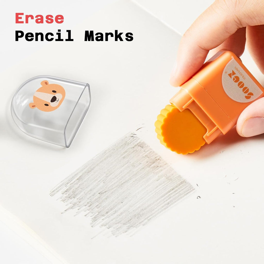 12 Pack Pencil Erasers, Cute Animal Eraser with Clean up Roller and Cover, Latex-Free, Bulk Art Drawing Erasers for