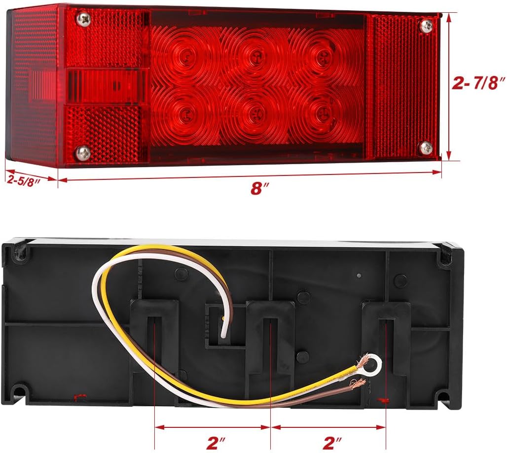 12V LED Low Profile Submersible Rectangular Trailer Light Kit Tail Stop Turn Running Lights for Boat Trailer Truck