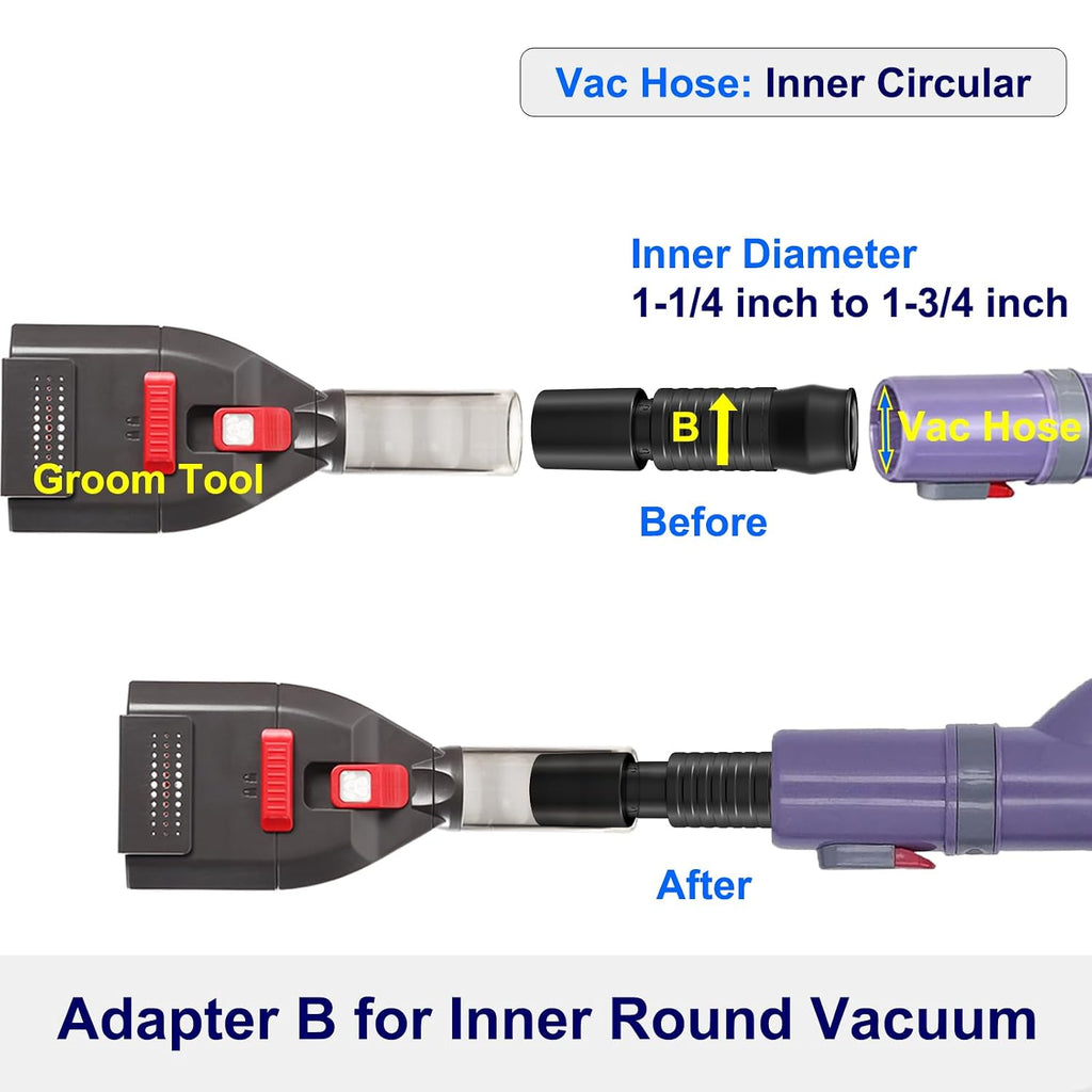 Dog Brush Vacuum Attachment with 1"-1.75" Universal Adapters for Vacuum Cleaners, Pet Hair Shedding Grooming Tool Kit