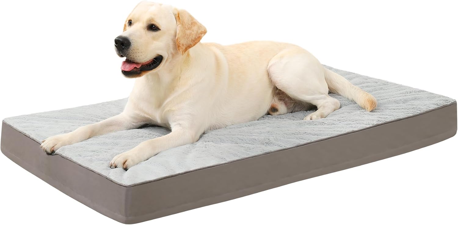 Orthopedic Dog Bed, Waterproof, 41 x 27 Inch, Gray, Deluxe Plush, Removable Cover, Durable Zipper, Orthopedic Foam