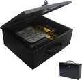 Fireproof Key Lock Steel Security Safe Box, 0.38 Cu Ft, Black | Portable,Fire Resistance,13.2" W x 11" D x 4.5"