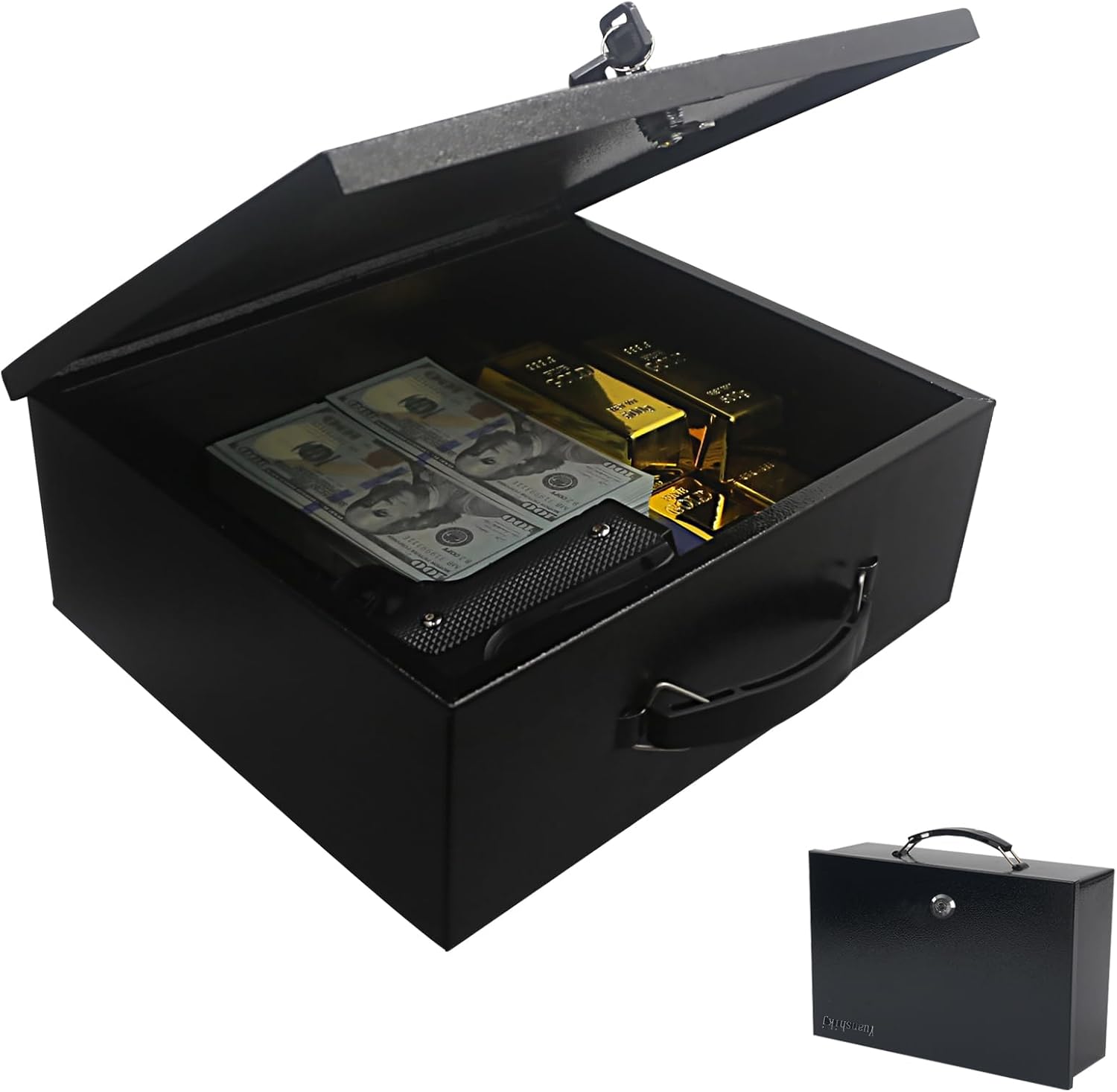 Fireproof Key Lock Steel Security Safe Box, 0.38 Cu Ft, Black | Portable,Fire Resistance,13.2" W x 11" D x 4.5"