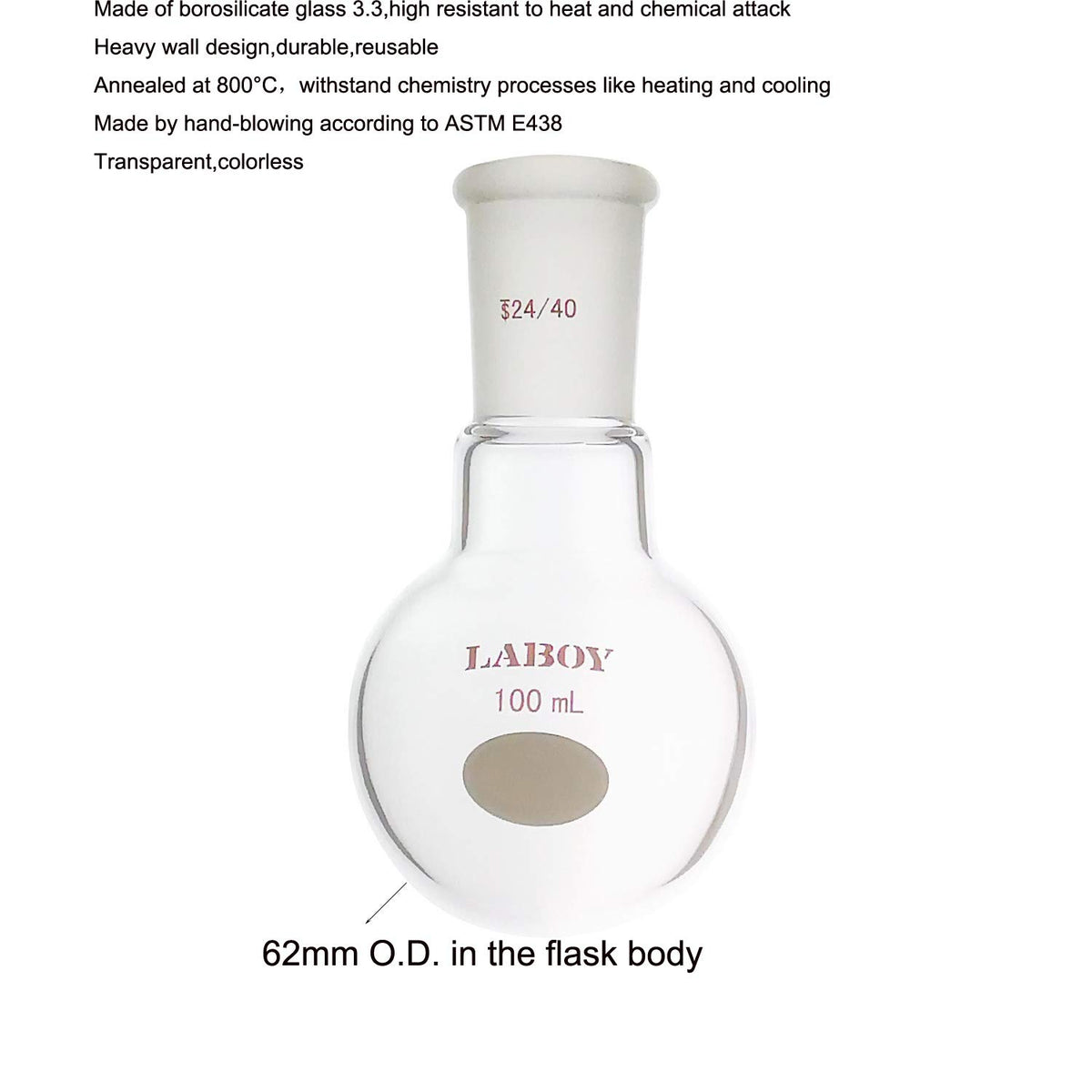 Single-Neck Round-Bottom Flask, 100mL, 24/40 Outer Joint