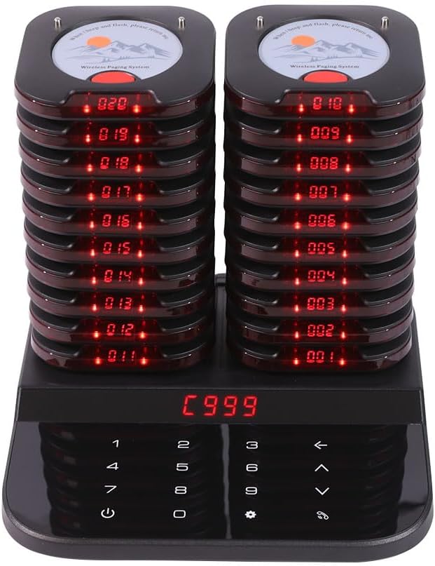 Restaurant Pager System Touch Keyboard Wireless Calling System 20 Pagers Beeper Buzzer Guest Customer Queue Pagers
