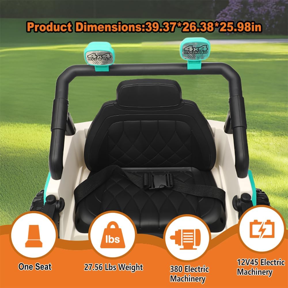 12V Kids Car, 4x4 Electric Car for Kids with Remote Control, LED Lights & Music, Off-Road Ride On Toy Car Gift for