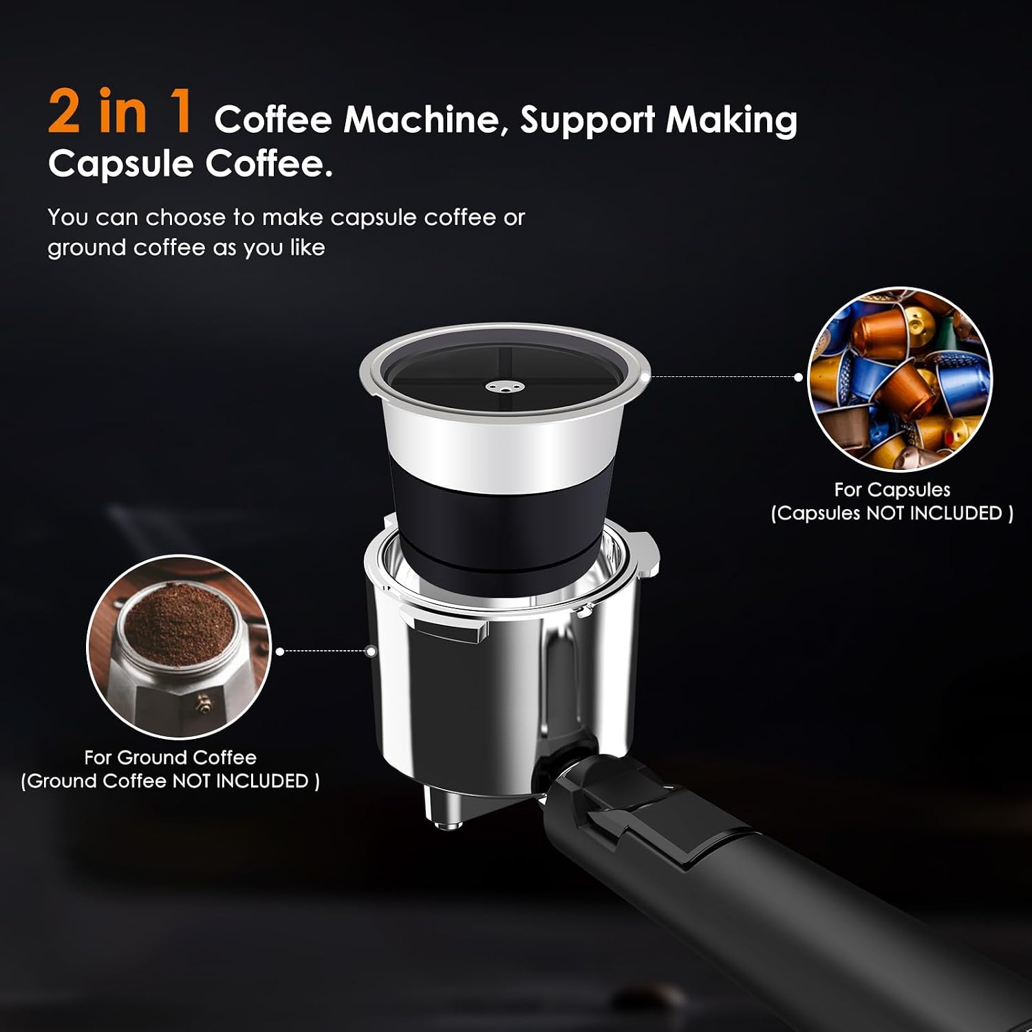 Espresso Machine 20 Bar, Semi-Automatic Espresso Maker with Milk Frother Steam Wand, 45 OZ Removable Water Tank for