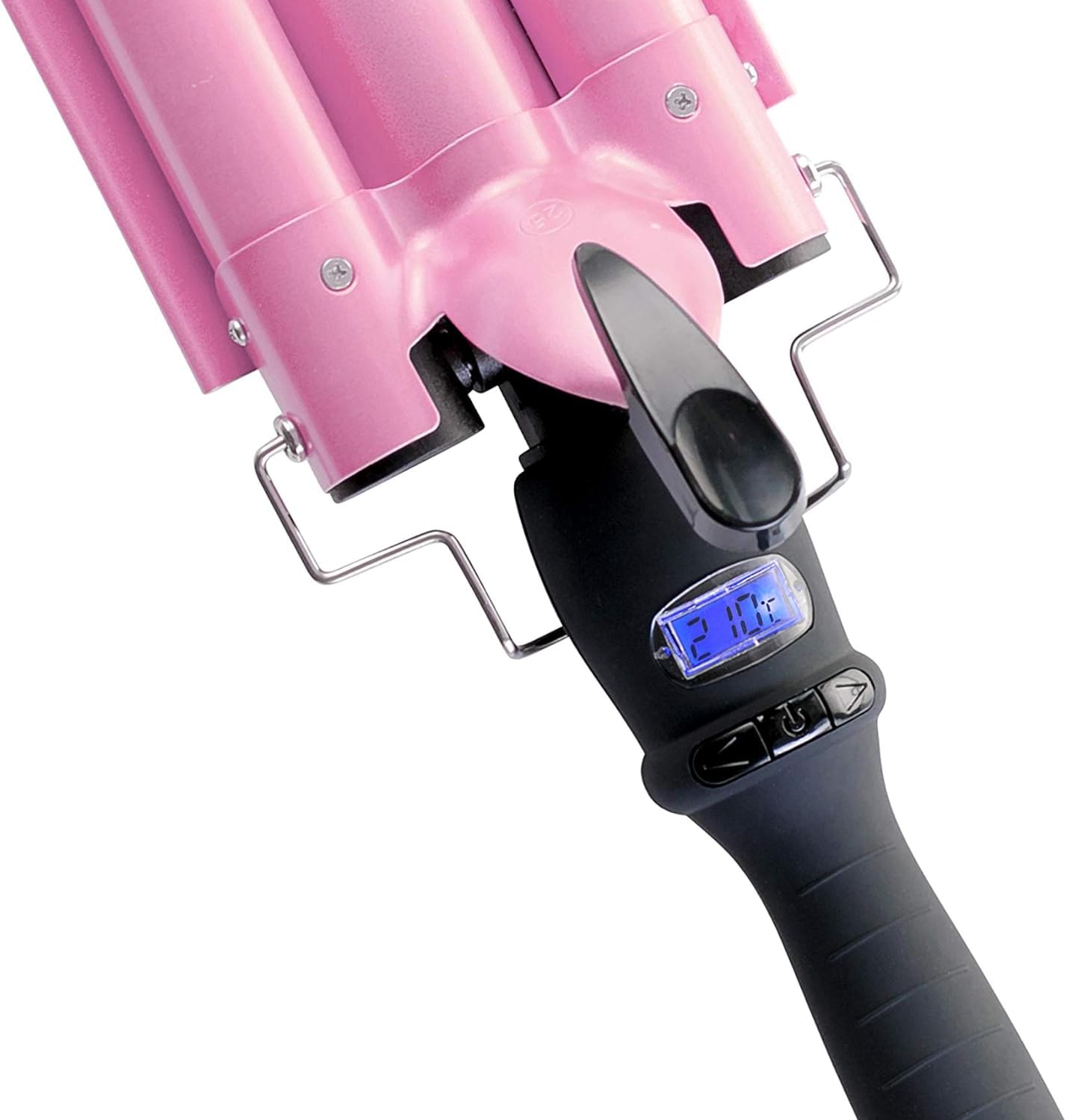 Three Barrel Curling Iron Wand with LCD Temperature Display - 1 Inch Ceramic Tourmaline Triple Barrels, Dual Voltage