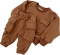 Toddler Cotton Thick Cargo Tops Pants Sets 2pc Plain Joggers Pullover Clothes Sweatpants Outfits Baby Boys Warm Comfy
