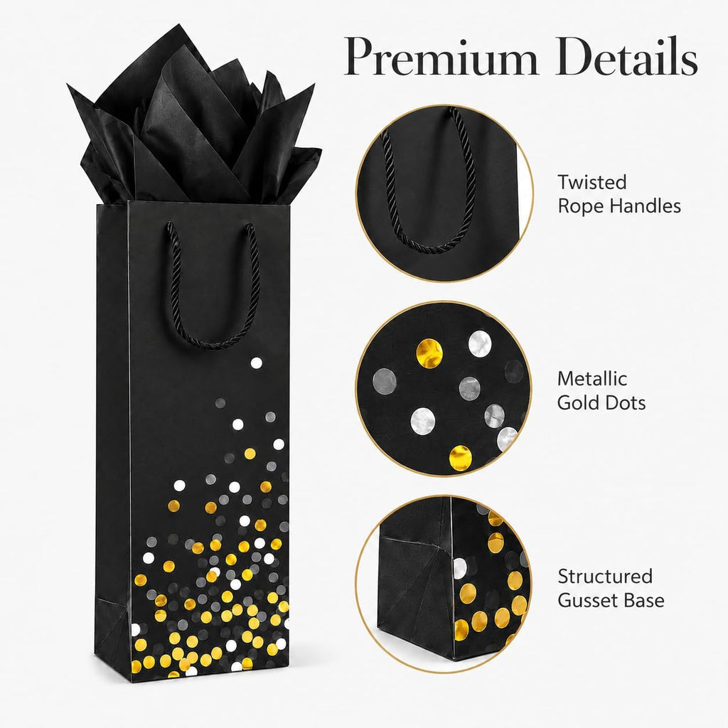 6 Pack Wine Gift Bags, 3 Black and 3 White Bottle Bags