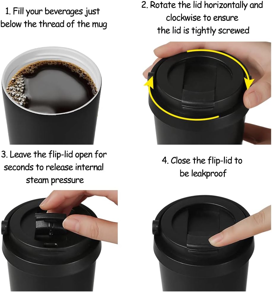 Insulated Coffee Mug with Ceramic Coating, 16oz Iced Coffee Tumbler Cup with Flip Lid and Handle, Double Wall Vacuum