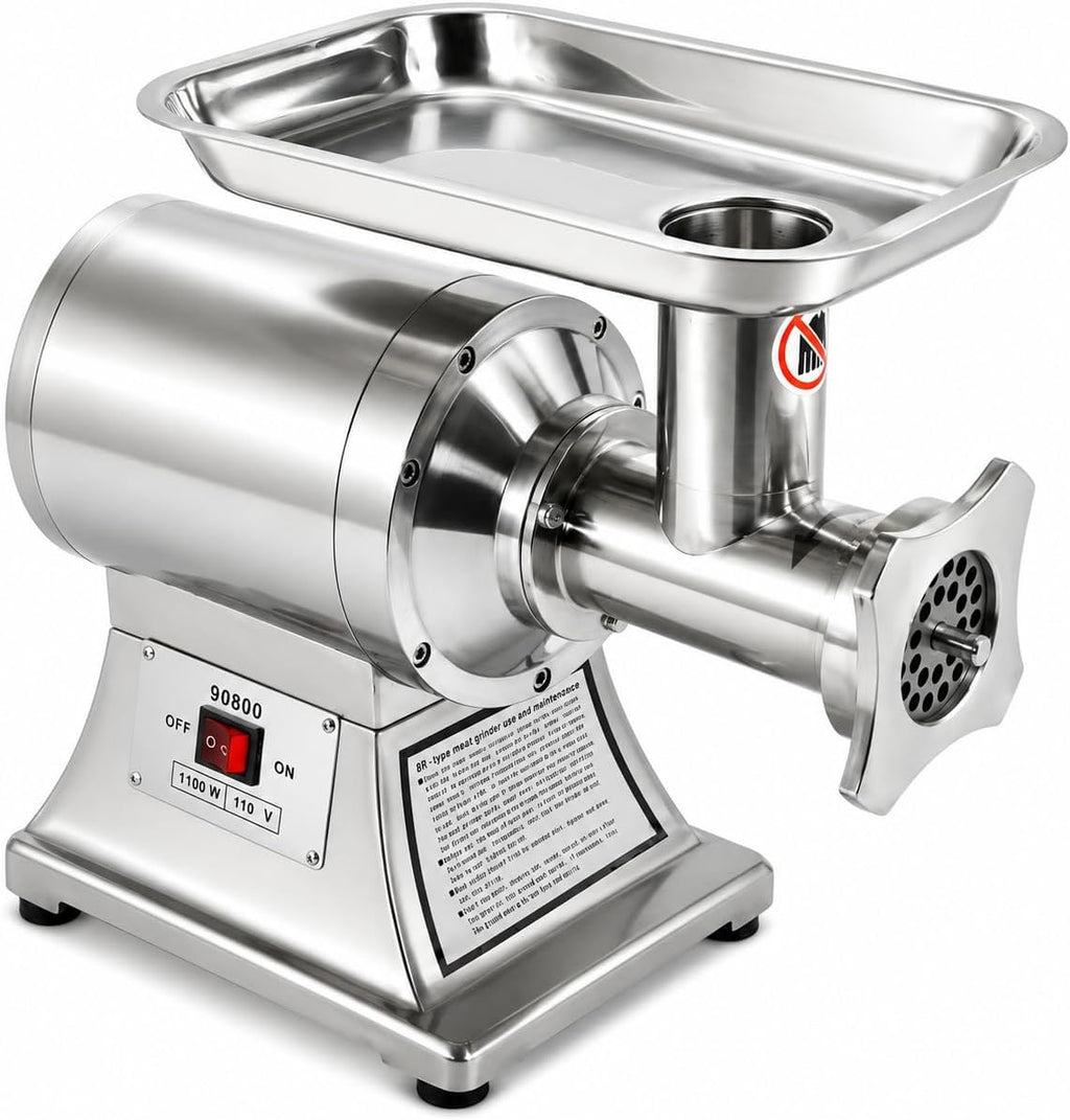 Commercial #12 Electric Meat Grinder, 1100W Stainless Steel Meat Mincer & Sausage Stuffer with Stainless Steel