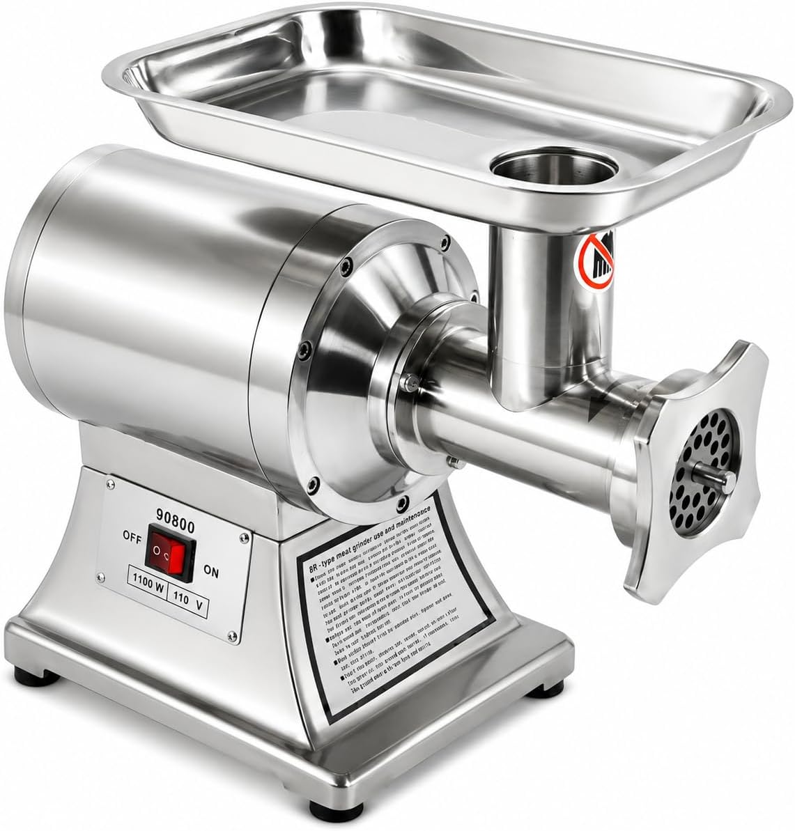 Commercial #12 Electric Meat Grinder, 1100W Stainless Steel Meat Mincer & Sausage Stuffer with Stainless Steel