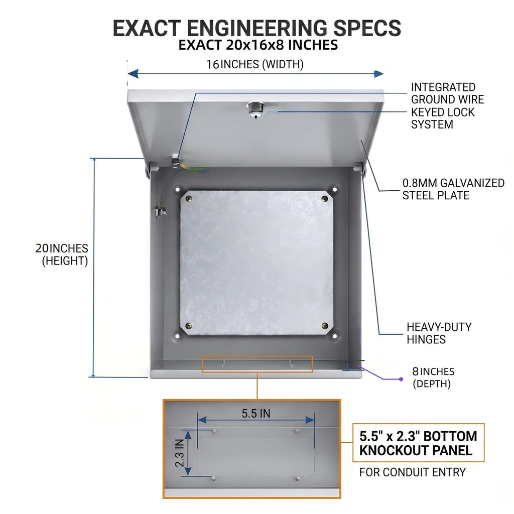 20x16x8 NEMA 3R Enclosure 0.8mm Steel Box for Telecom & Lighting