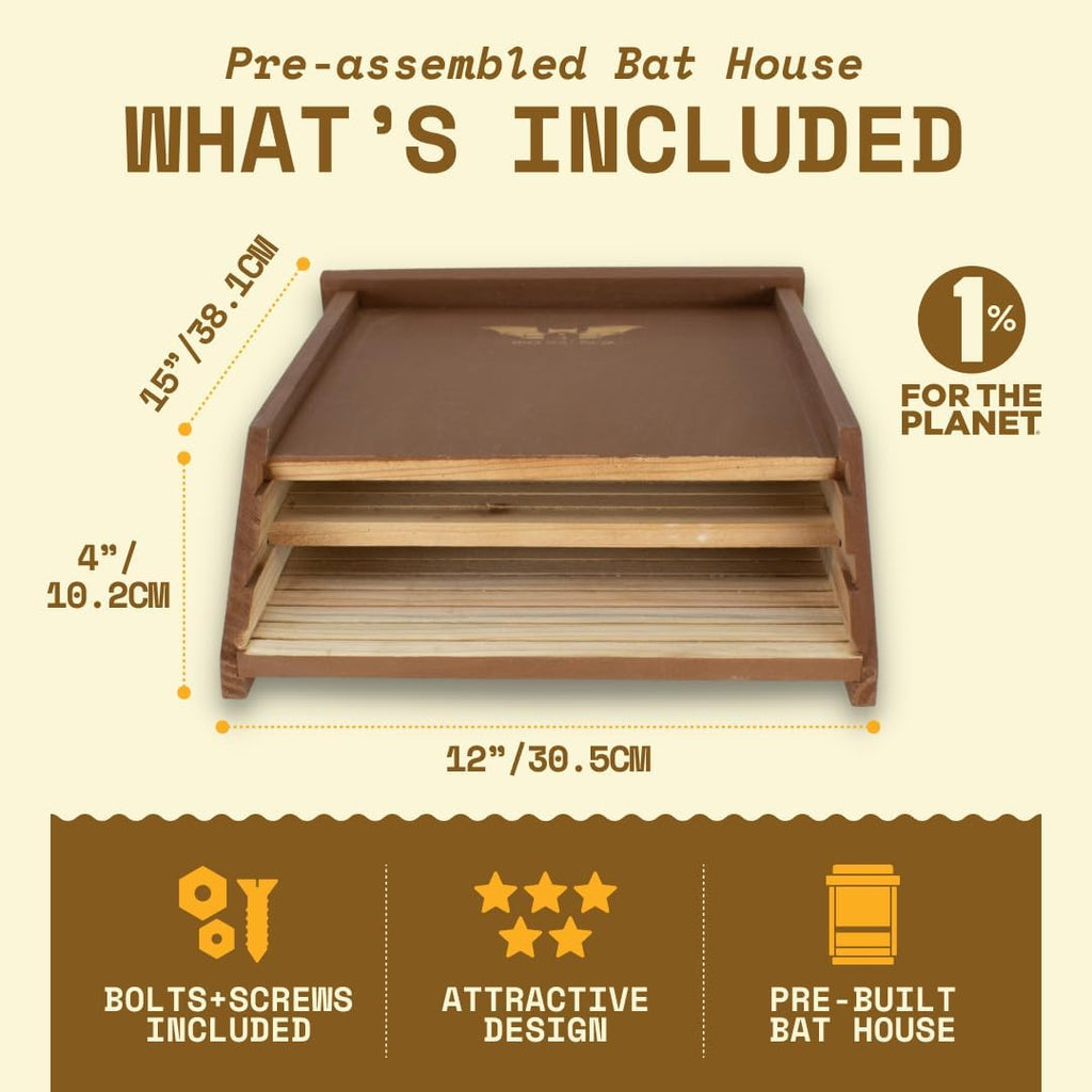 BIGBATBOX Bat House for Outdoors - Large 2 Chamber, Brown Cedar, Holds 75