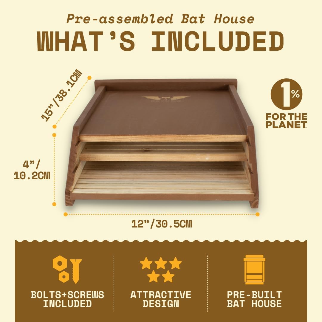 BIGBATBOX Bat House for Outdoors - Large 2 Chamber, Brown Cedar, Holds 75