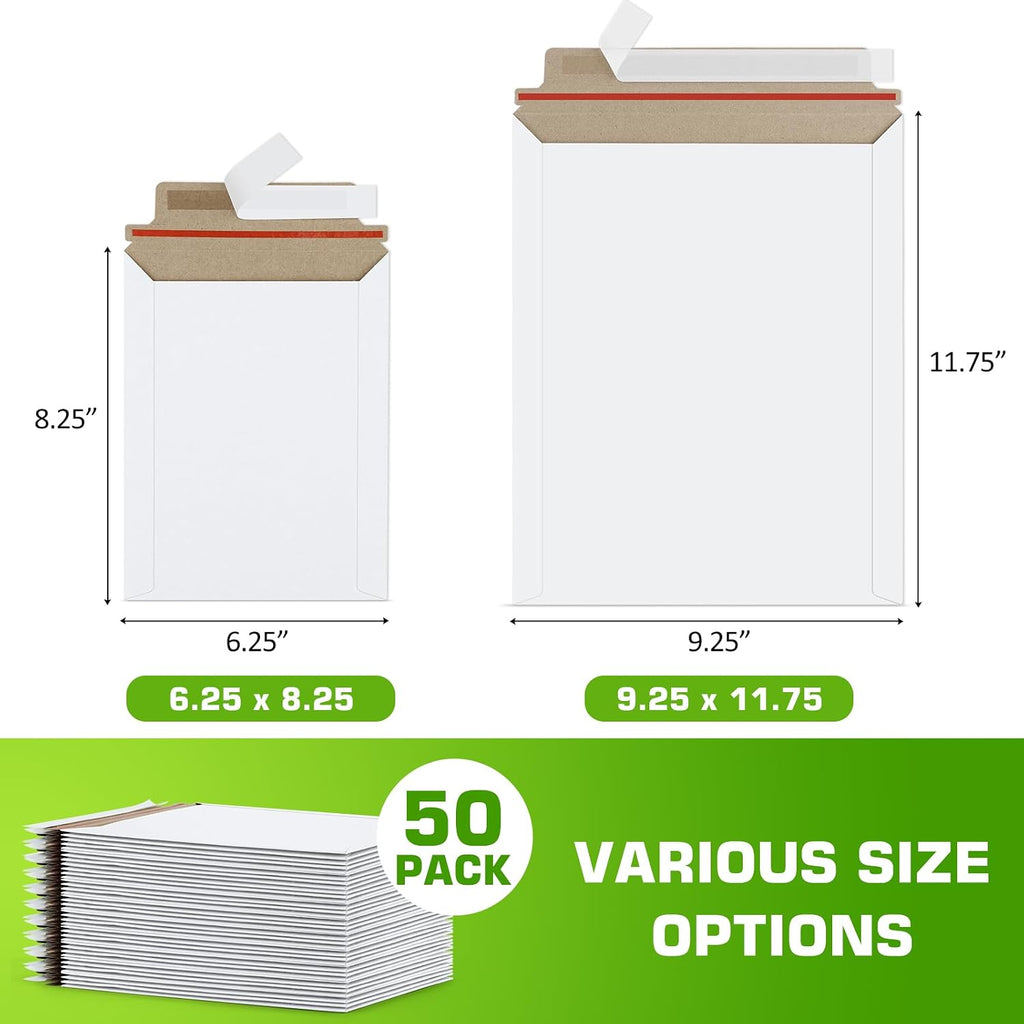 White Rigid Mailers 9x12 for Photo, Document and Magazine, 50 Pack