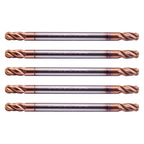 5Pcs 1/8" 4 Flute Double End Solid Carbide Ball Nose End Mill, TiSiN Coated