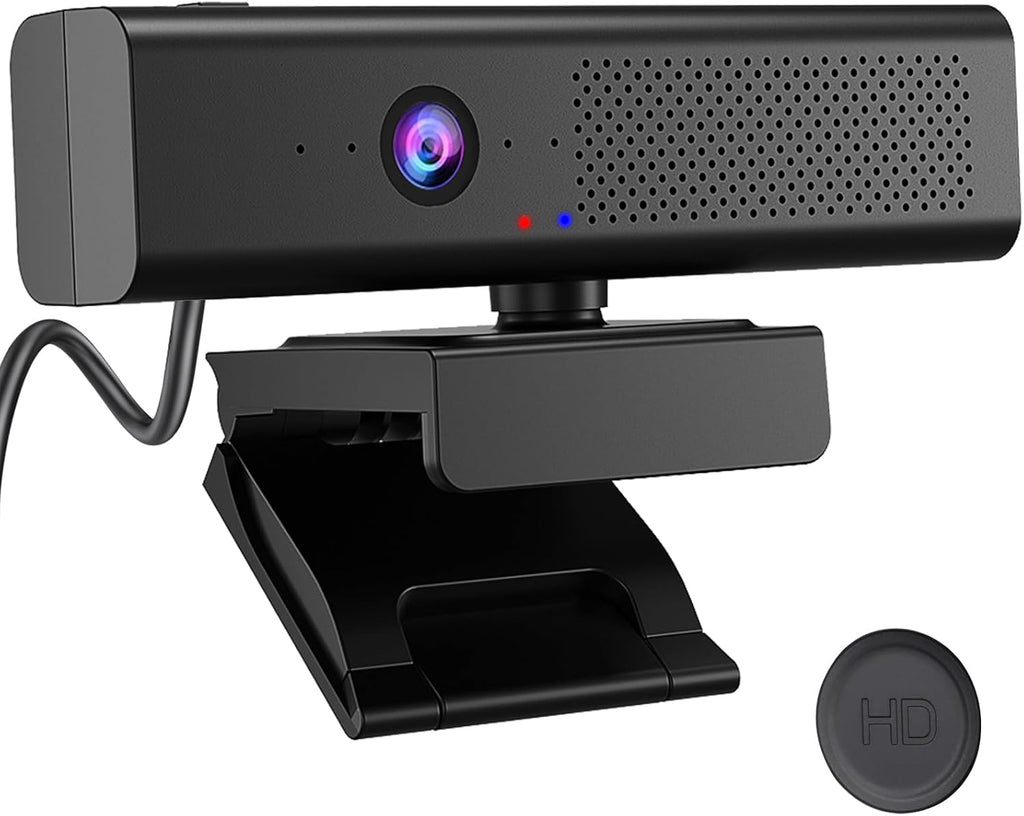Full 1080P HD 3-in-1 Webcam: Camera and Speaker for Desktop Computer with Built-in 4 Microphones, External USB Web