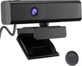 Full 1080P HD 3-in-1 Webcam: Camera and Speaker for Desktop Computer with Built-in 4 Microphones, External USB Web
