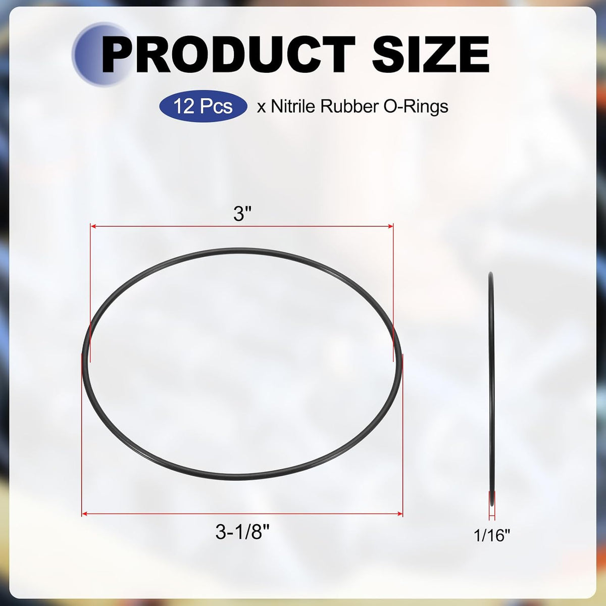uxcell 12Pcs AS-041 Nitrile Rubber O-Rings 3" ID 3-1/8" OD 3/16" W
