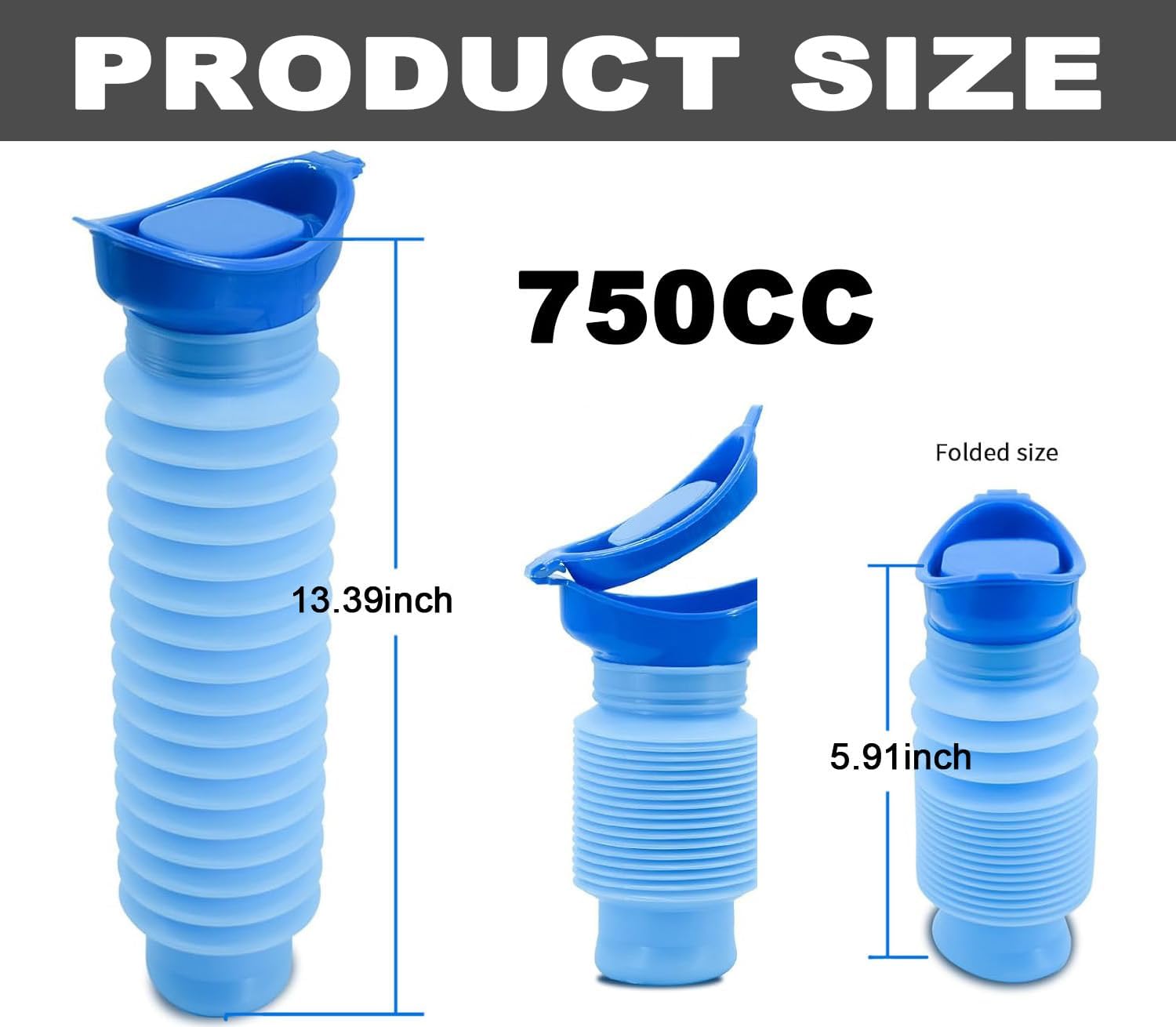 750ML Emergency Urinal, Pedestal Urinal, Pocket Toilet for Men Women, Pee Bottles with Sealed Lid Collapsible