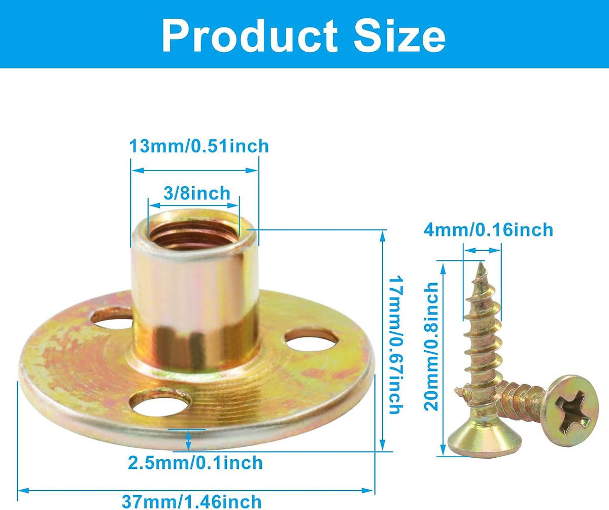 16Pcs 3/8"-16 Brad Hole Tee Nut
