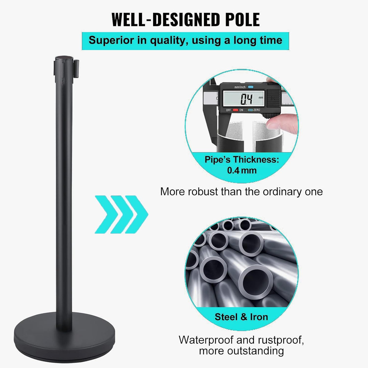 Crowd Control Barriers, Stanchions with Retractable Belts 6.5Ft