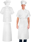 Halloween 3 Pcs Chef Unisex Costume Tall Hat Coat Bistro Apron Set Chef Jacket Coat Apron for Man(Short