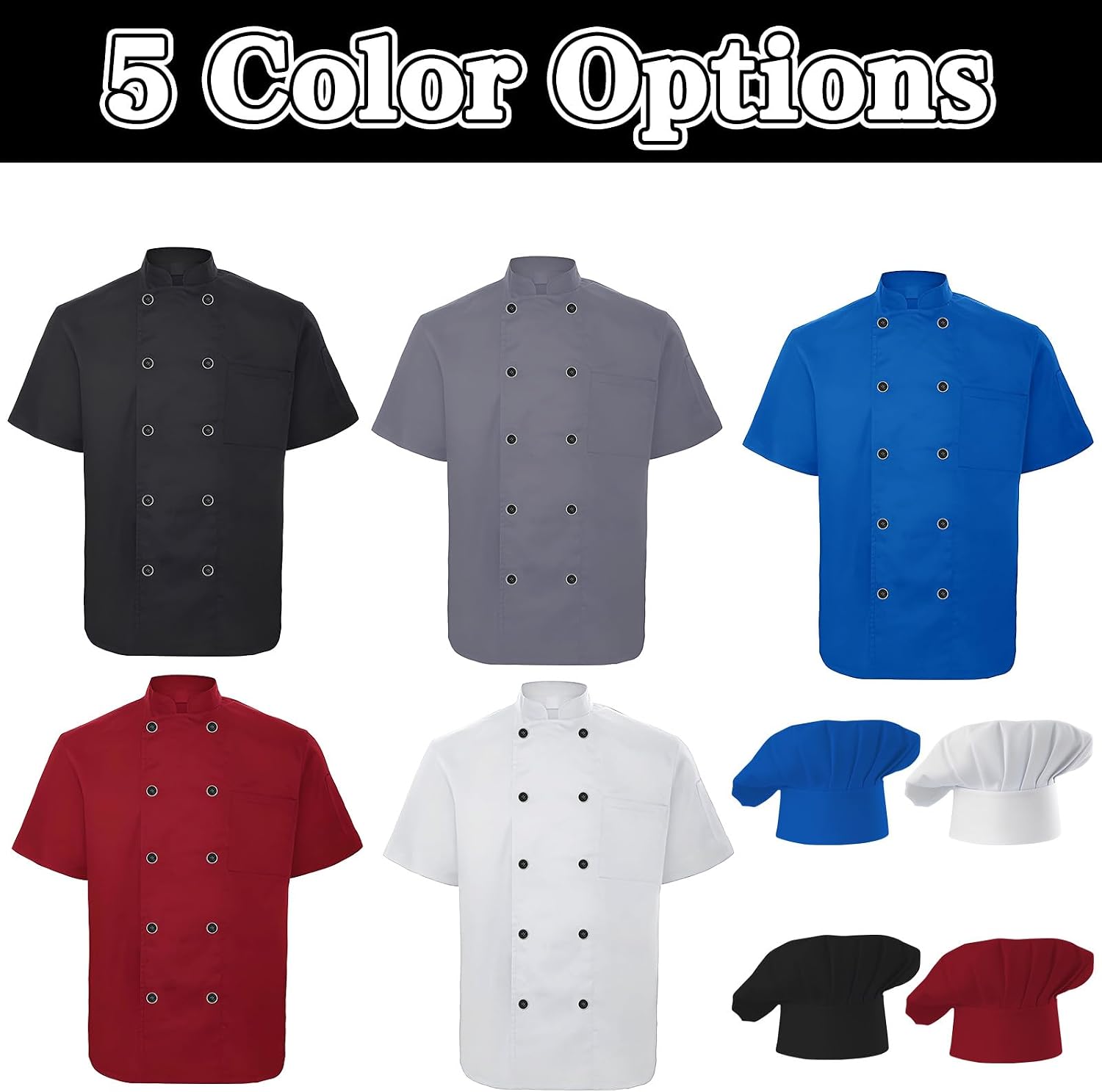 Chef Coat Personalized Name Logo Text Custom Chef Jackets with Pockets Chef's Hat Unisex Work Shirt for Men Women