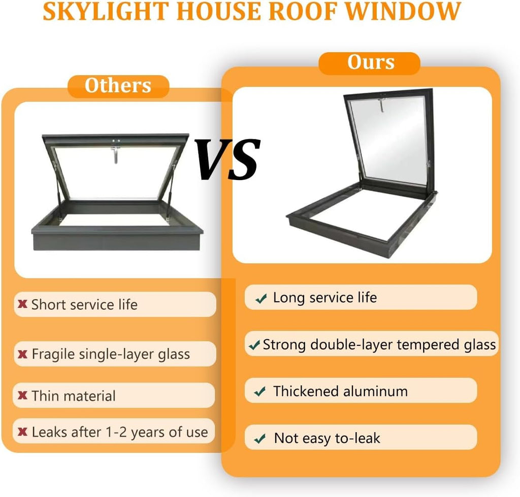 Roof Hatch Roof Skylight with Reinforced Glass, Sloped Flat Roof Lighting Well Window For Indoor Attic with