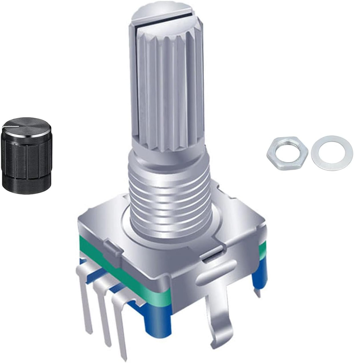 5Pcs EC11 Digital Potentiometer Rotary Encoder with Push Button 360° 5 Pins and Knob Cap with Switch 5 Pin Handle Length 20mm，for Arduino, Raspberry Pi, ESP32 Electronics Projects